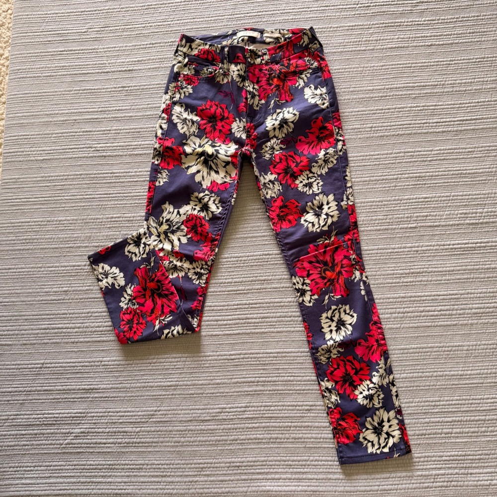 Jen7 by 7 For All Mankind Women's Skinny Jeans Floral Print Purple Red  Size 26